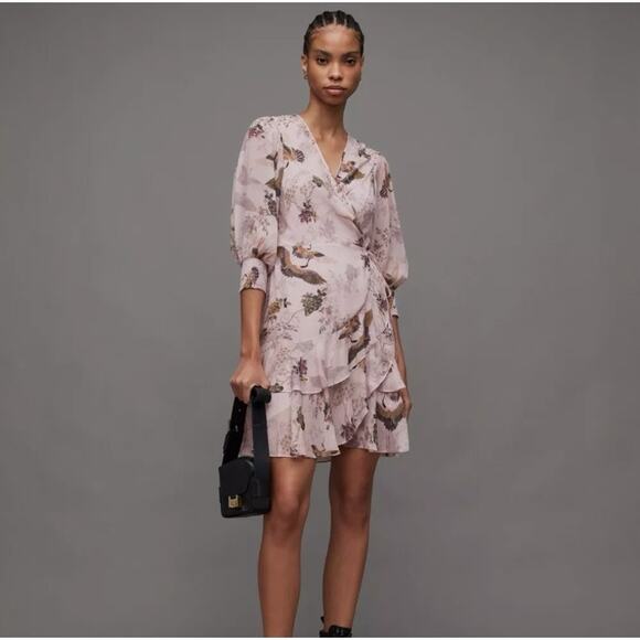 AllSaints Women's Ari Peggy Floral Print Mini  Dresses Multicolor Size US 10 - Picture 1 of 11
